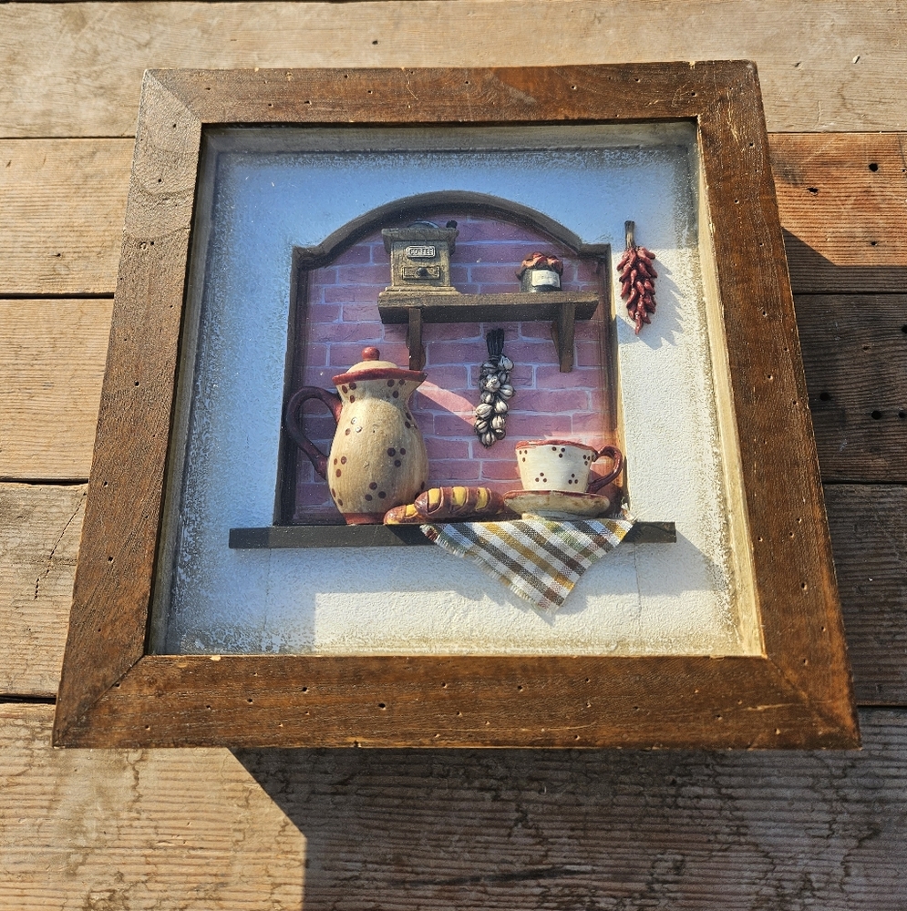 3d Shadowbox Diorama Wall Hang "ARISTER" Kitchen w/Coffee Mill/ country farm